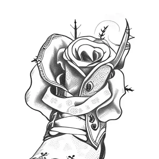 cowgirl boots with cross and roses with thorns  tattoo design idea