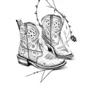 cowgirl boots with cross and roses with thorns  tattoo design idea