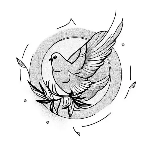 a dove with an olive branch inside a wind rosette tattoo design idea