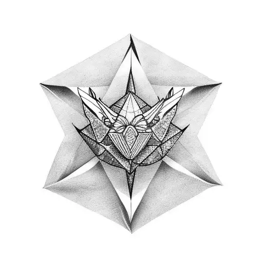 a tattoo on the arm of an origami crane carrying a dove with an olive branch inside a wind rosette tattoo design idea