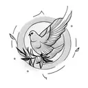 a dove with an olive branch inside a wind rosette tattoo design idea