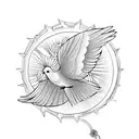 a dove with an olive branch inside a wind rosette tattoo design idea