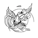 a tattoo of an origami crane carrying a dove with an olive branch inside a wind rosette tattoo design idea