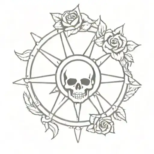 ship wheel skull rose tattoo design idea