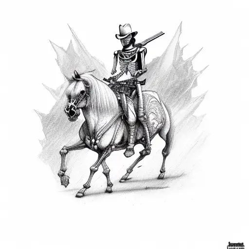 Skeleton gunslinger on a horse tattoo design idea