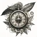 clock compass map bird feather transforming raw material tattoo design idea