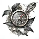 clock compass map bird feather transforming raw material tattoo design idea