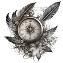 clock compass map bird feather transforming raw material tattoo design idea