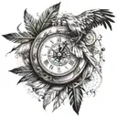 clock compass map bird feather transforming raw material tattoo design idea
