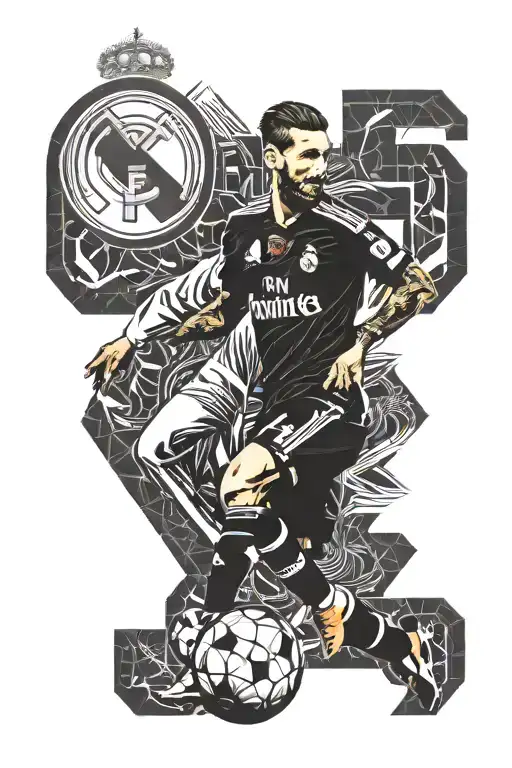 sergio ramos and real madrid logo  with number 4 elements tattoo design idea