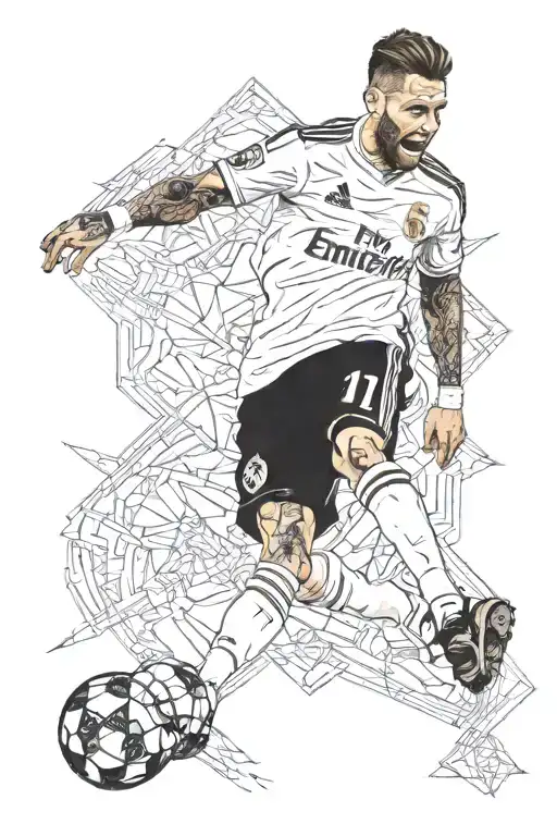 sergio ramos and real madrid with number 4 elements tattoo design idea