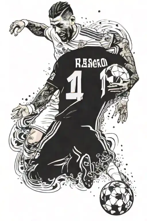 sergio ramos and real madrid with number 4 tattoo design idea