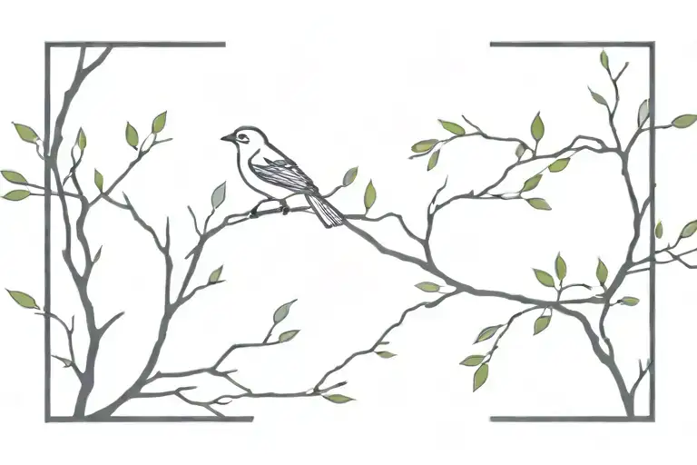 branch, bird turning into pixels tattoo design idea