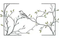 branch, bird turning into pixels tattoo design idea