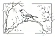 branch, bird turning into pixels tattoo design idea