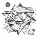 One black triangle in the foreground, Three planets in the background, willow tattoo design idea