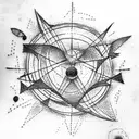 One black triangle in the foreground, Three planets in the background, willow tattoo design idea