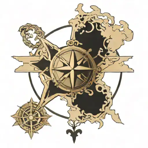 A travel-themed tattoo with a compass rose and a Christian cross intertwined, symbolizing spiritual journeys around the world tattoo design idea