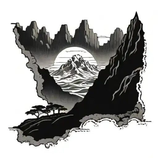 A dramatic scene of the Tragedia Antuco incident in the Cordillera mountains tattoo design idea