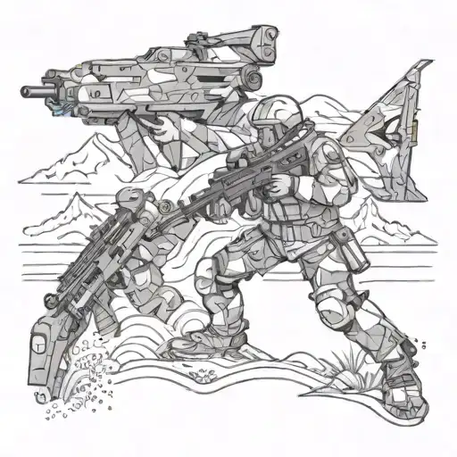 An abstract representation of the military occupation in the Cordillera region tattoo design idea