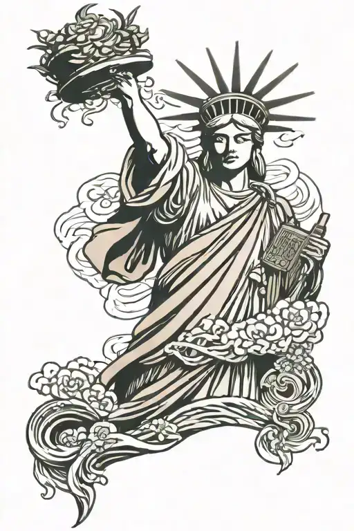 Statue of Liberty with Ten Commandments written tattoo design idea