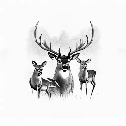 A family of deer grazing peacefully in a meadow, symbolizing the importance of family bonds tattoo design idea