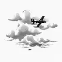 A pilot soaring through the clouds, with a silhouette of a cattle ranch below, representing the client's occupation and love for animals tattoo design idea