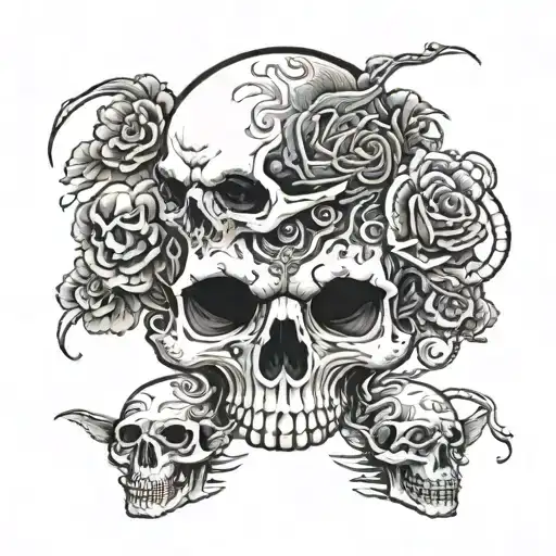 skull and rats tattoo design idea