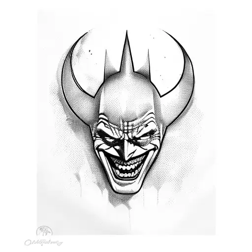 The Killing Joke Joker Arm sleeve with batman and harley quinn included with the filler being gotham city buildings tattoo design idea