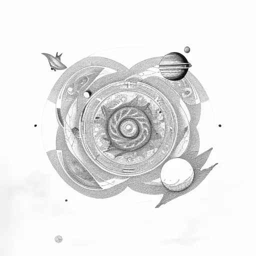 golden ratio , solar system, tin-yang style koi, arranged top to bottom tattoo design idea