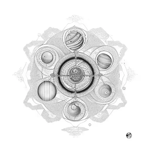 golden ratio , solar system, tin-yang style koi, arranged top to bottom tattoo design idea