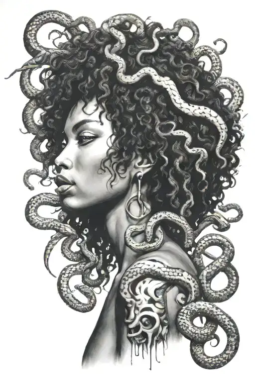 African american medusa with snakes coming out of afro  tattoo design idea