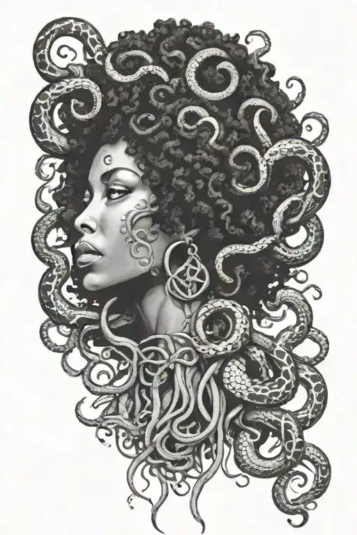 African american medusa with snakes coming out of afro  tattoo design idea