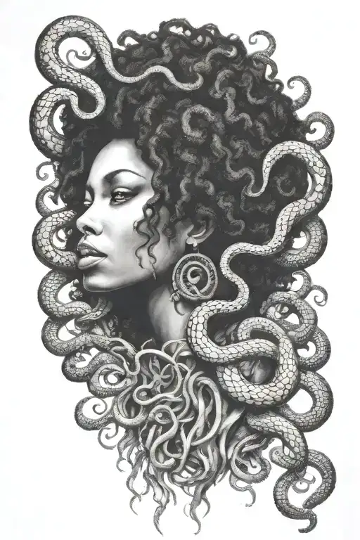 African american medusa with snakes coming out of afro  tattoo design idea