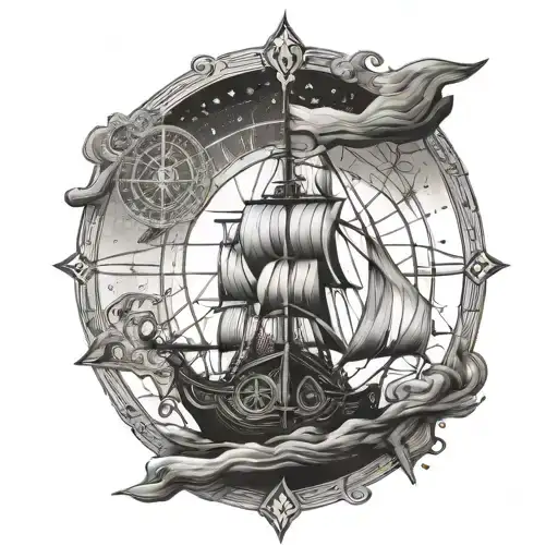 Norse Welsh Celtic compass ship tattoo design idea