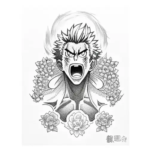 all might from my hero academia with flowers background tattoo design idea