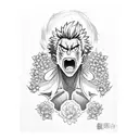 all might from my hero academia with flowers background tattoo design idea