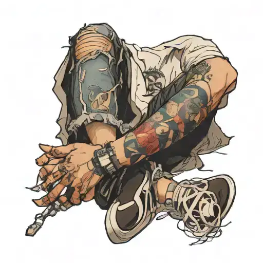 boy covered in dark bandages and wearing ripped jeans tattoo design idea