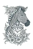 digital clock, zebra, petunia flowers tattoo design idea