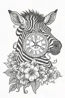 digital clock, zebra, petunia flowers tattoo design idea