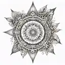 A mandala design incorporating elements of music, travel, and family, with Curacao represented at the center tattoo design idea