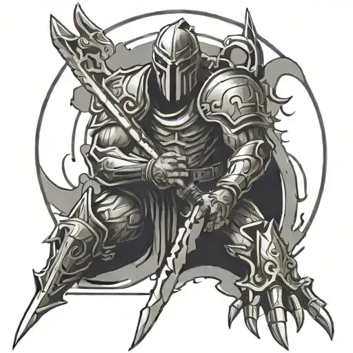 Create a tattoo of a futuristic berserker warrior with a cybernetic arm holding the word 'Tatiana' in a sleek and modern style tattoo design idea