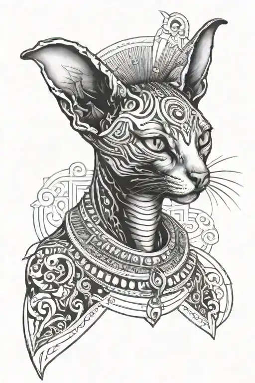 Sphinx cat w Egyptian theme sleeve tattoo design idea