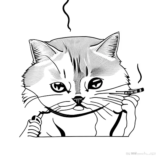 minimalist tattoo of a cat smoking a cigarette  tattoo design idea
