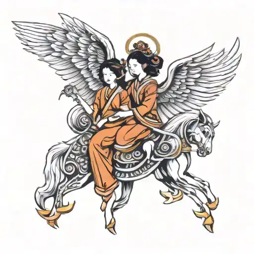 CHİNESE DEVİL AND WOMAN WITH WINGS tattoo design idea