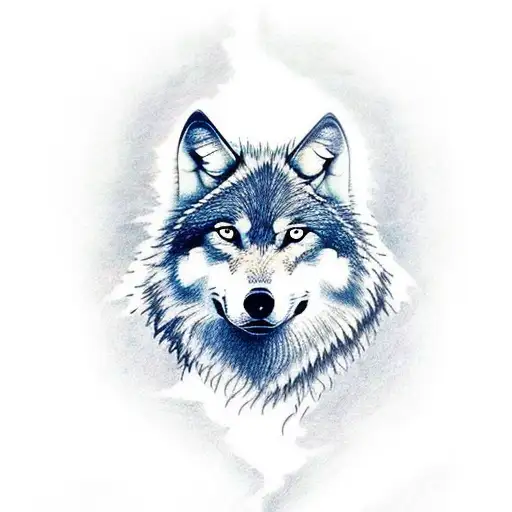 wolf over the ocean next to rose garden tattoo design idea