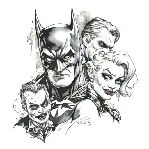 Batman Harley Quinn joker in gotham city tattoo design idea
