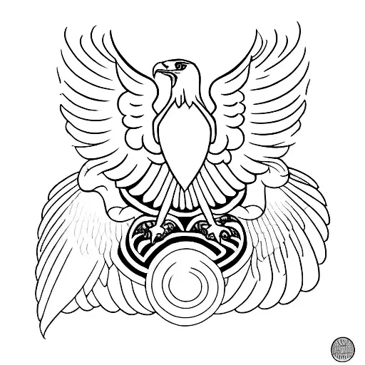 A minimalist tattoo design combining the image of an eagle with a unalome symbol, symbolizing peace and patience tattoo design idea