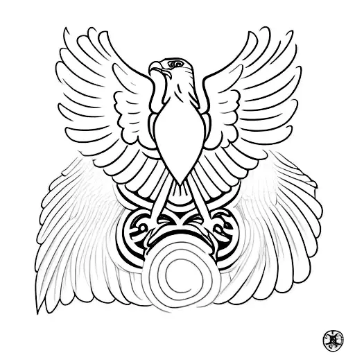 A minimalist tattoo design combining the image of an eagle with a unalome symbol, symbolizing peace and patience tattoo design idea