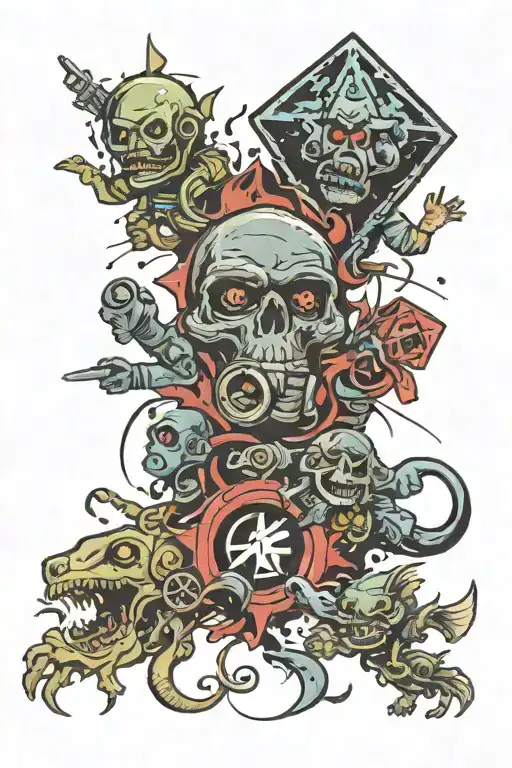 videogame cod zombies, linkin park, black hole gargantua, diamond k card  tattoo design idea